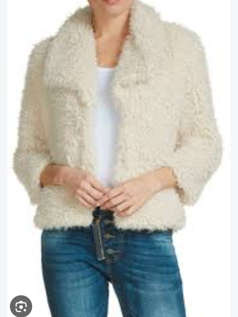 Elan Cream Faux-Shearling Teddy Jacket. Size Large